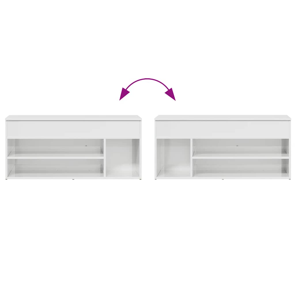 Skoskap Skohylle Skobenk Høyglans Hvit 102x30,5x45 cm