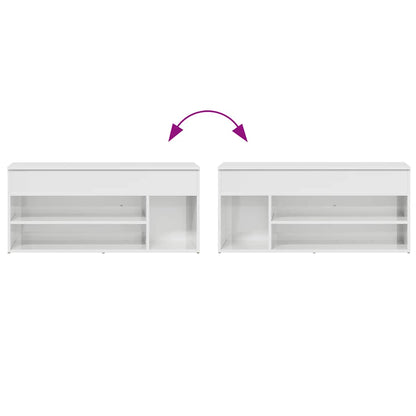 Skoskap Skohylle Skobenk Høyglans Hvit 102x30,5x45 cm