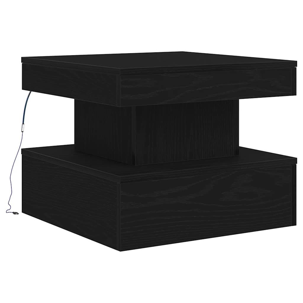 Salongbord Sofabord Svart med LED-lys Eik 50x50x40 cm