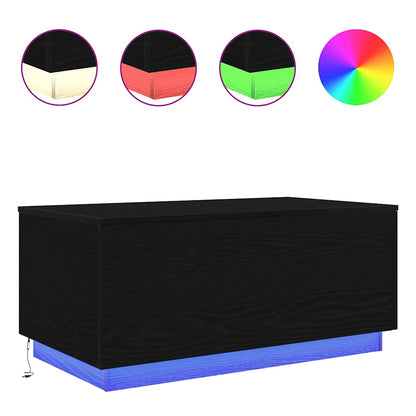 Salongbord Sofabord Svart med LED-lys Eik 90x50x40 cm