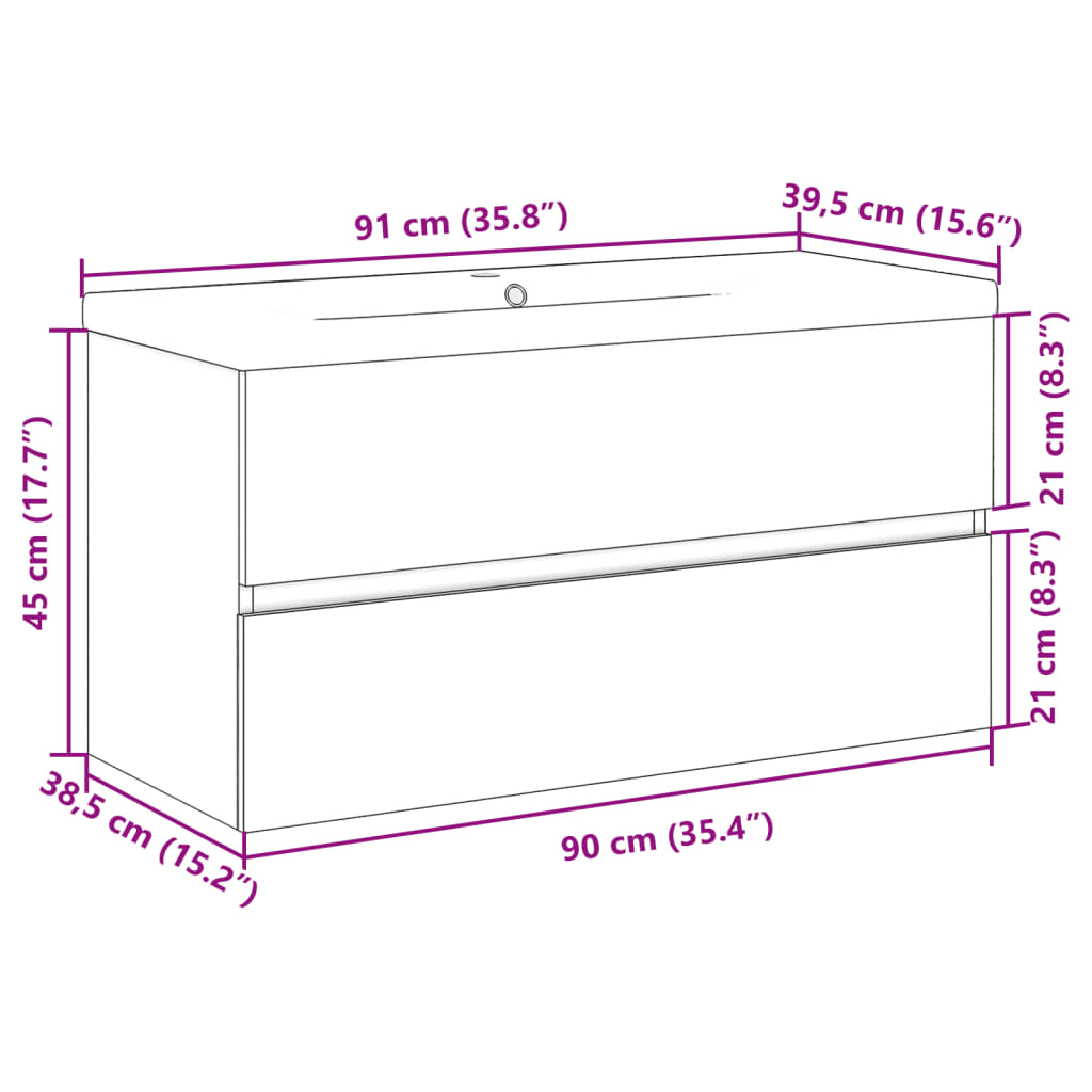 Baderomsservantskap med innebygd vask gammelt tre 91x39,5x49 cm