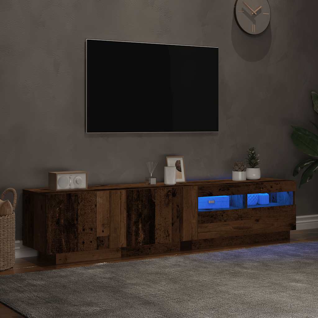 TV-Møbel Gammelt Tre TV-benk med LED-lys 180x35x40 cm