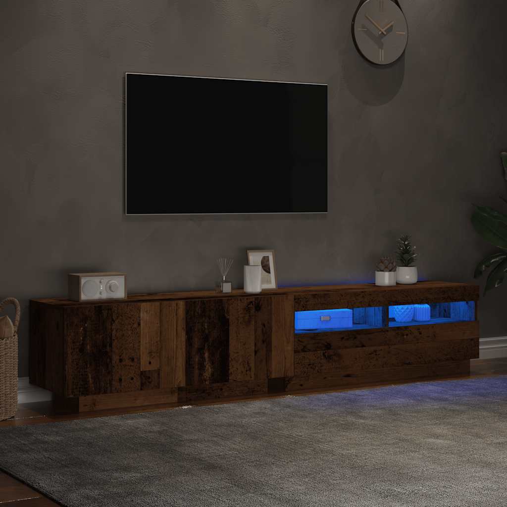 TV-Møbel Gammelt Tre TV-benk med LED-lys 200x35x40 cm