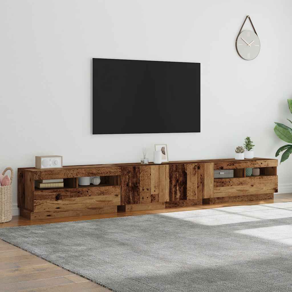 TV-Møbel Gammelt Tre TV-benk med LED-lys 260x35x40 cm