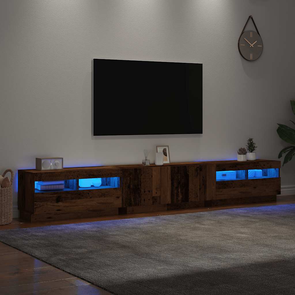 TV-Møbel Gammelt Tre TV-benk med LED-lys 260x35x40 cm