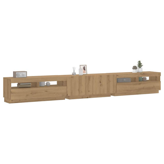 TV-benk med LED-lys artisan eik 300x35x40 cm konstruert tre