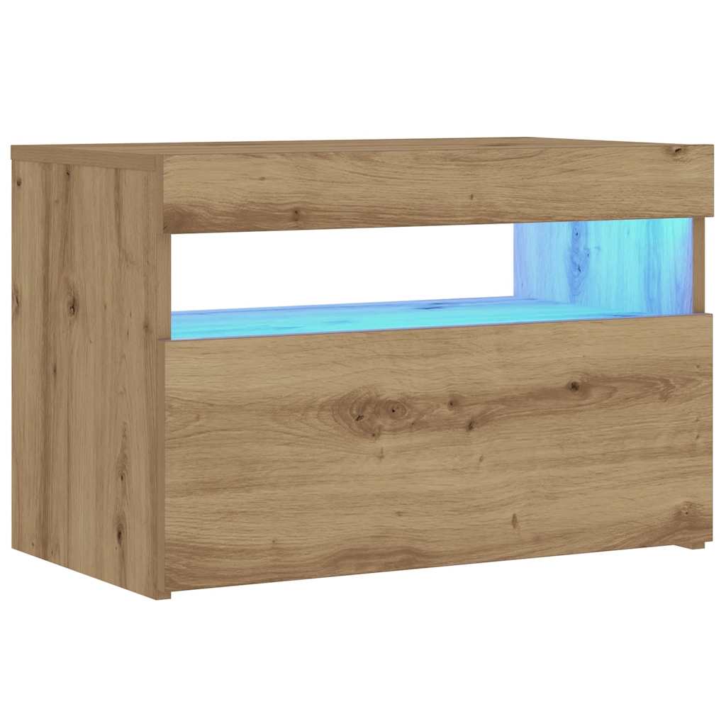 Nattbord med LED-lys artisan eik 60x35x40 cm konstruert tre