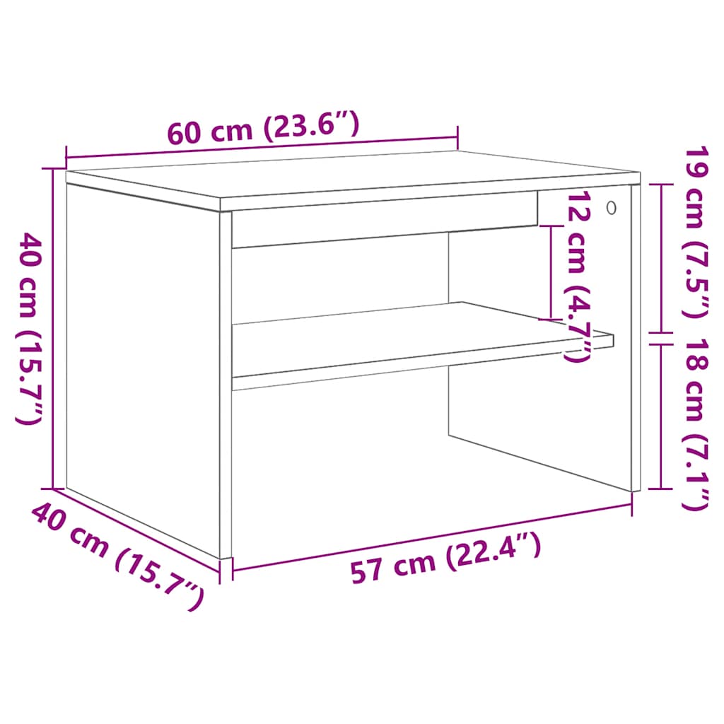 TV-benk hvit 60x40x40 cm konstruert tre