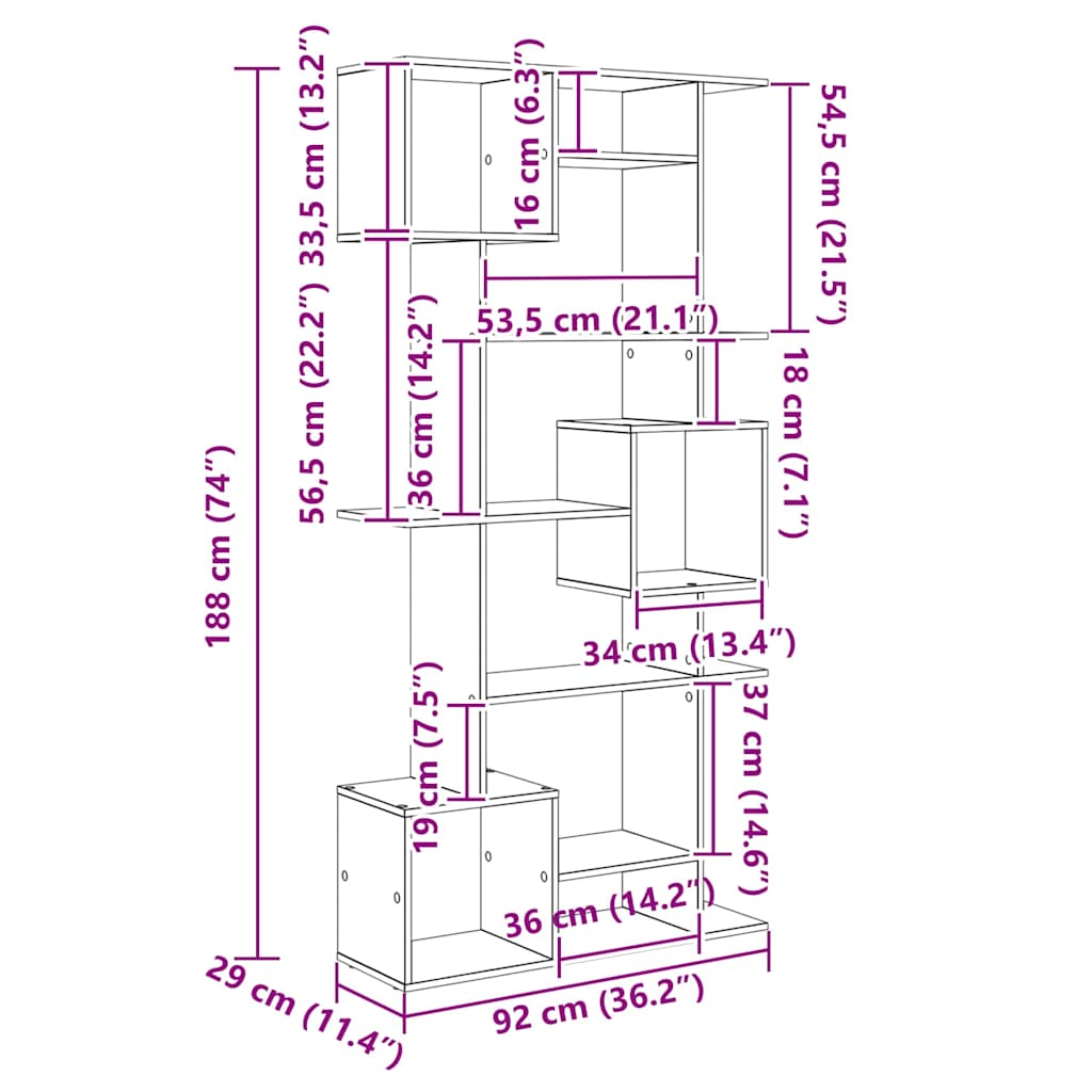 Bokhylle Svart Eik 92 x 29 x 188 cm