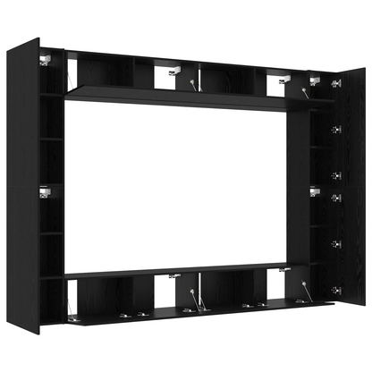 TV-Møbel Svart Eik 12 Delt TV Benk Set Veggmontert Konstruksjonstre