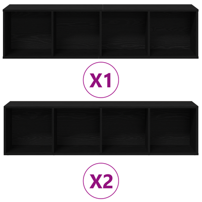 Bokhylle Svart Eik Romdeler 3 stk 36x30x143 cm