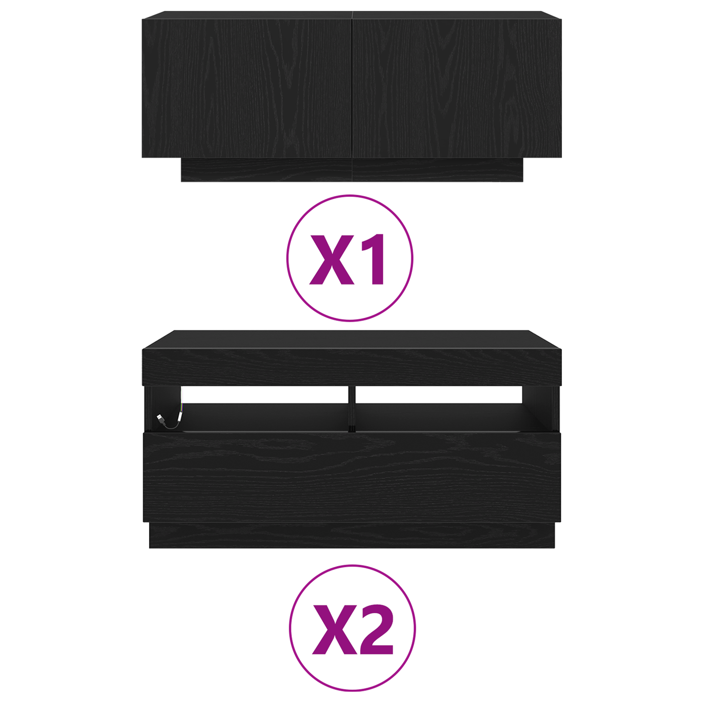 TV-Møbel Svart Eik TV-skap med LED-lys i 260x35x40 cm av