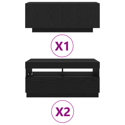 TV-Møbel Svart Eik TV-skap med LED-lys i 260x35x40 cm av