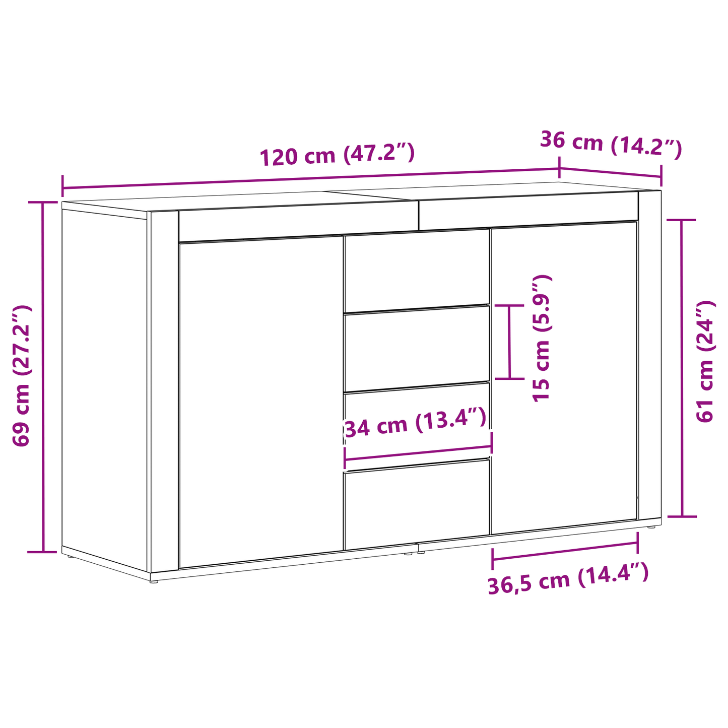 Skjenk Svart Eik 120 x 36 x 69 cm Oppbevaring