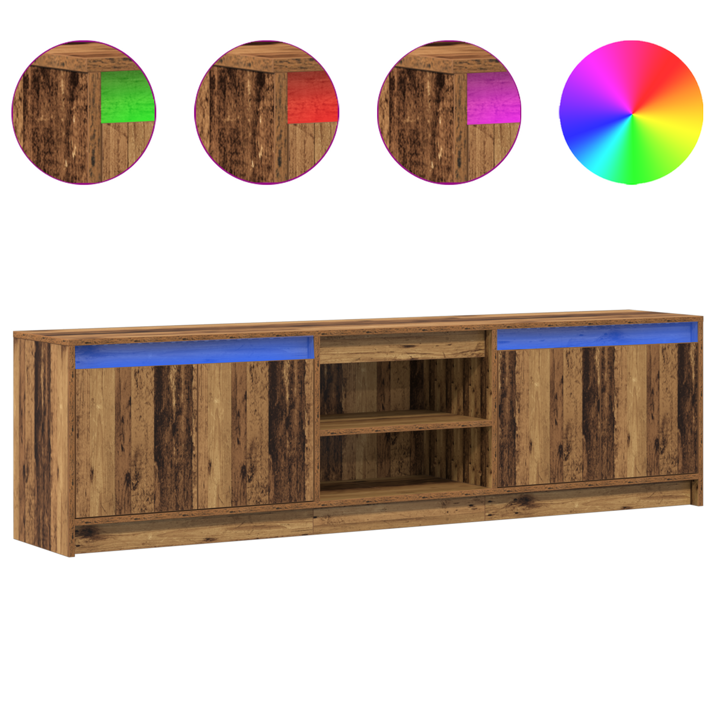 TV-Møbel Brun TV-skap med LED -stripelys med lagring med dør 180 x 34 x 50 cm