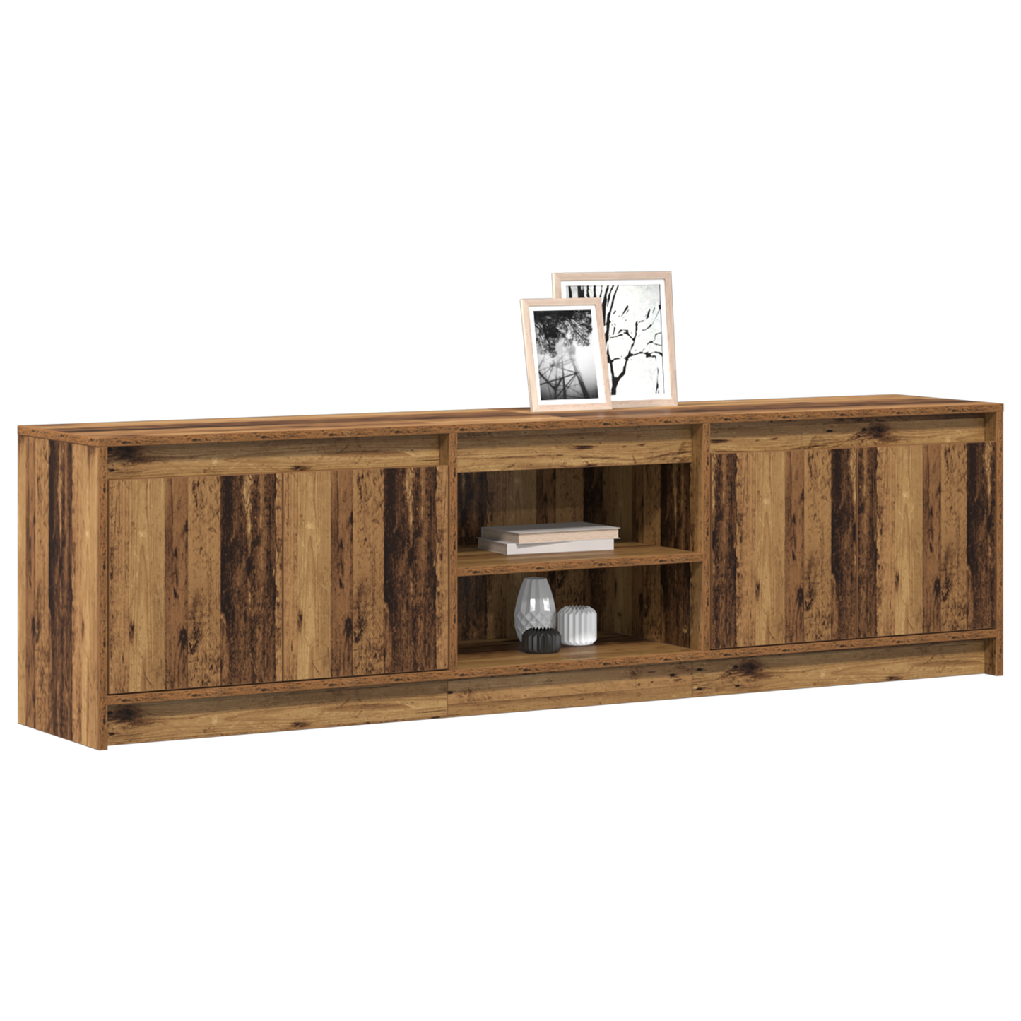 TV-Møbel Brun TV-skap med LED -stripelys med lagring med dør 180 x 34 x 50 cm