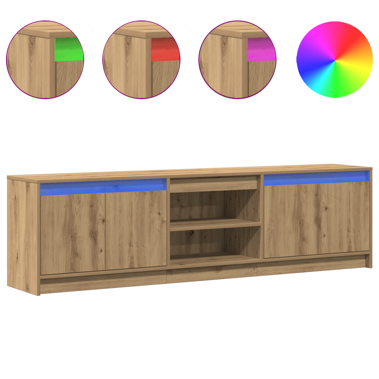 TV-Møbel Brun TV-skap med LED -stripelys med lagring med dør 182 x 34 x 50 cm