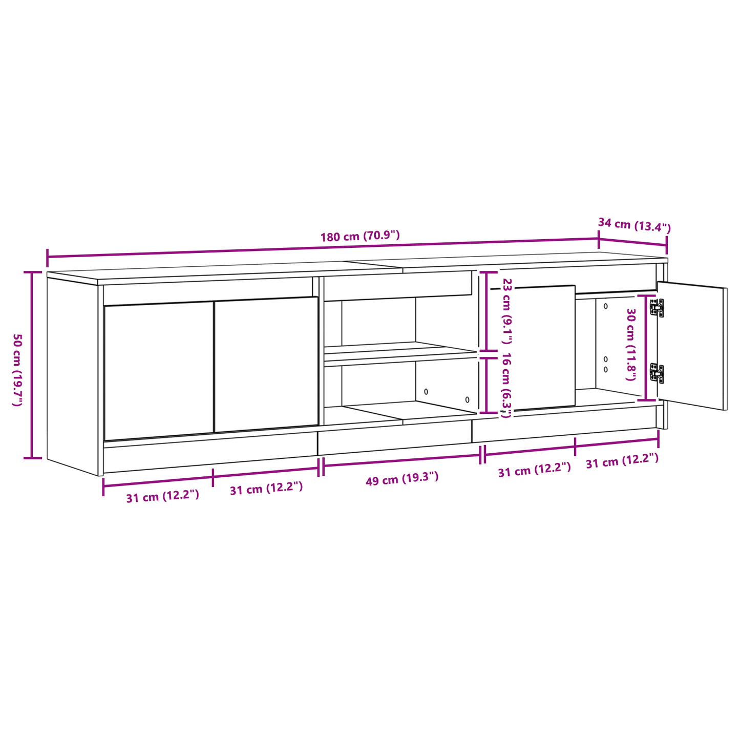 TV-Møbel Brun TV-skap med LED -stripelys med lagring med dør 182 x 34 x 50 cm