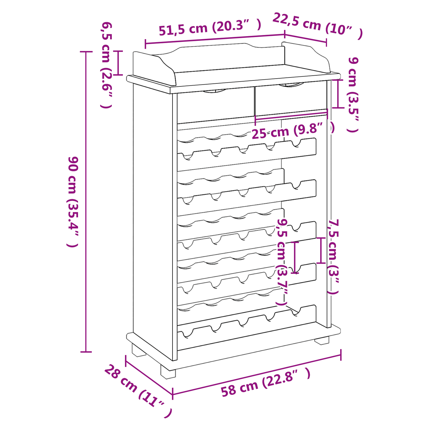 Vinstativ Vinreol 90x60x30 cm Solid furu