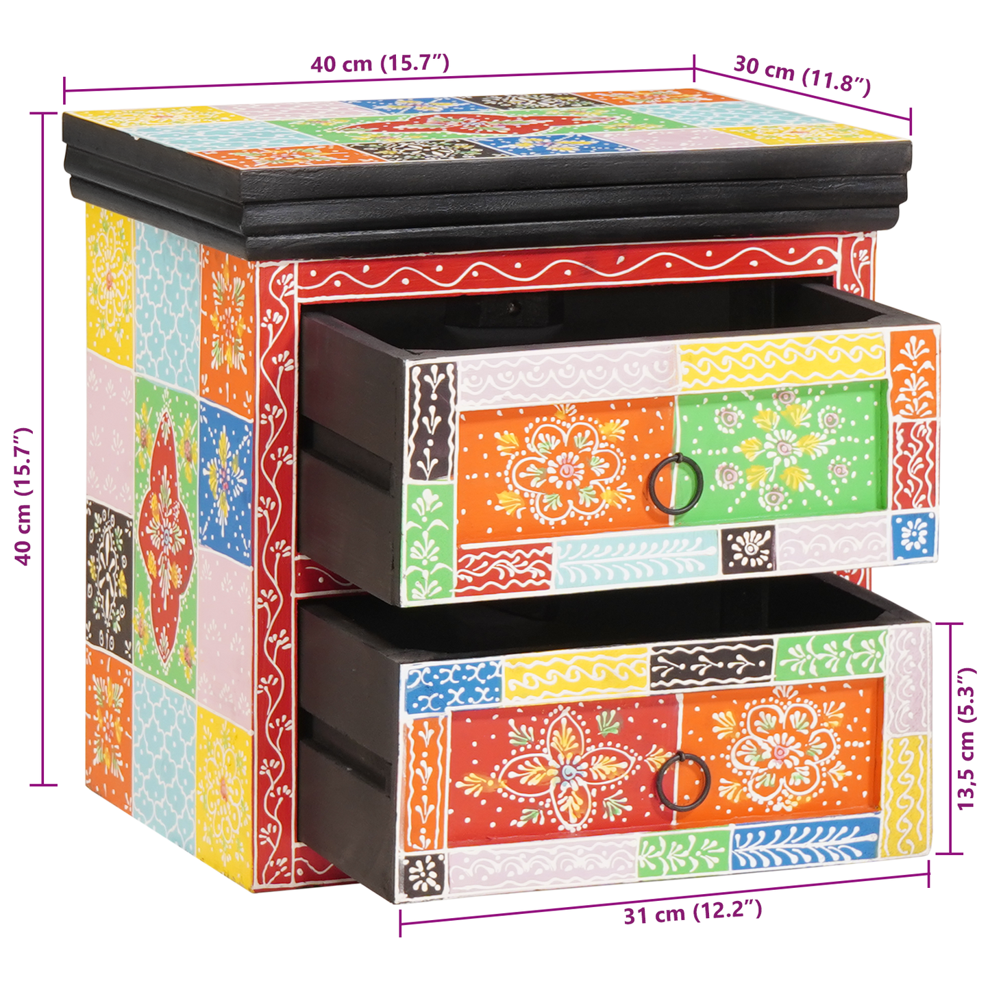 Nattbord Sengbord Tre Flerfarget 40x30x40 cm Solid Tre Mango