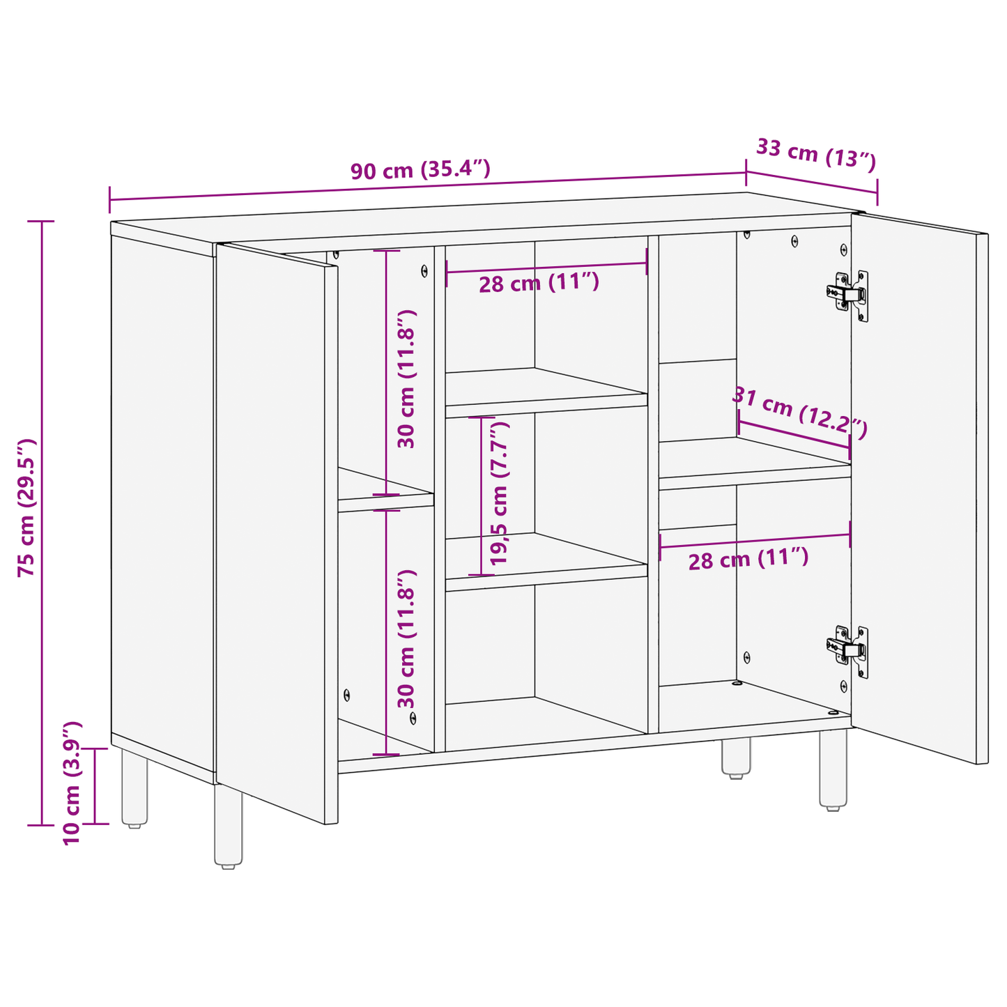 Skap Tre 90x33x75 cm Massivt Akasietre
