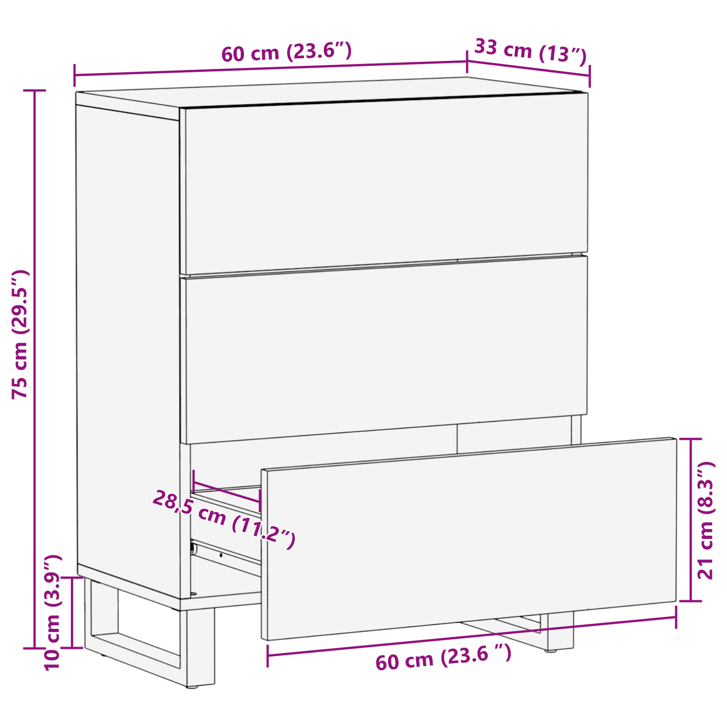 Skjenk Tre 60x33,5x75 cm massivt Tre mango