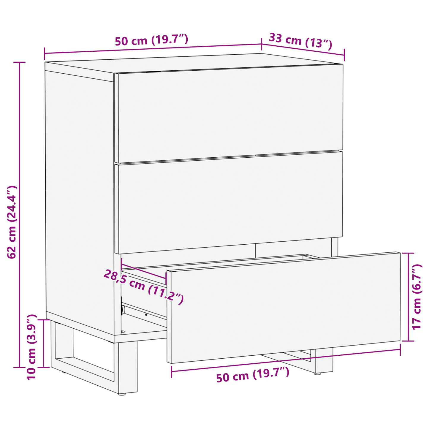 Nattbord Sengbord Tre 50x33x60 cm Solid Mangotre og
