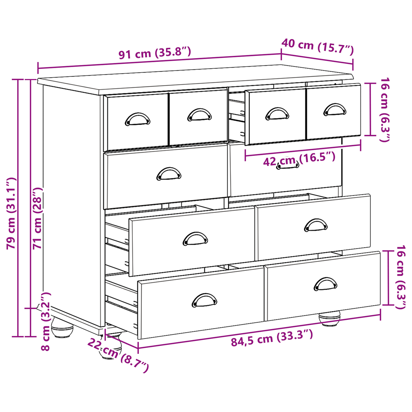 Kommode Honningbrun 'ASKIM' 91x40x79 cm Massivt trefuru