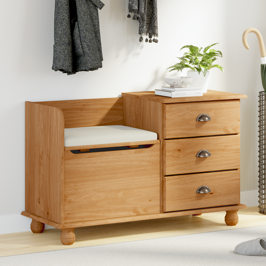 Sittebenk Entré Lagringsbenk "ASKIM" Honningbrun 100x39x62 cm Solid Tre Furu