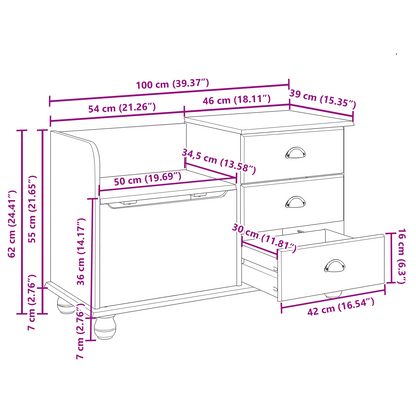Sittebenk inngangslagringsbenk ASKIM Hvit 100x39x62 cm solid Tre furu