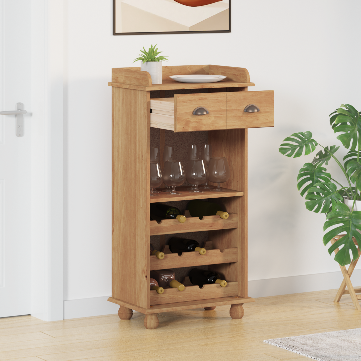 Vinstativ Vinskap ASKIM med 12 Flaskebeholdere Honningbrun Solid Tre Furu