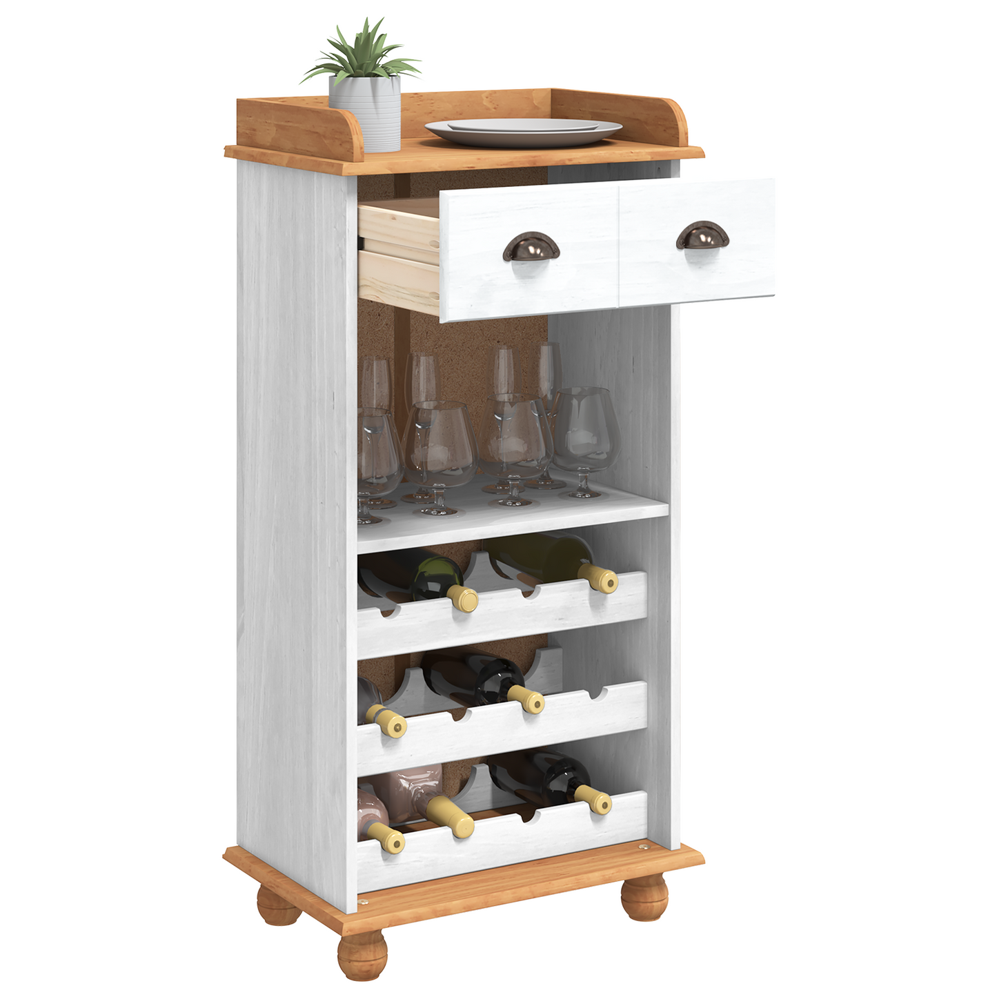 Vinstativ Vinskap "ASKIM" med 12 Flaskeholdere Hvit Solid Tre Furu