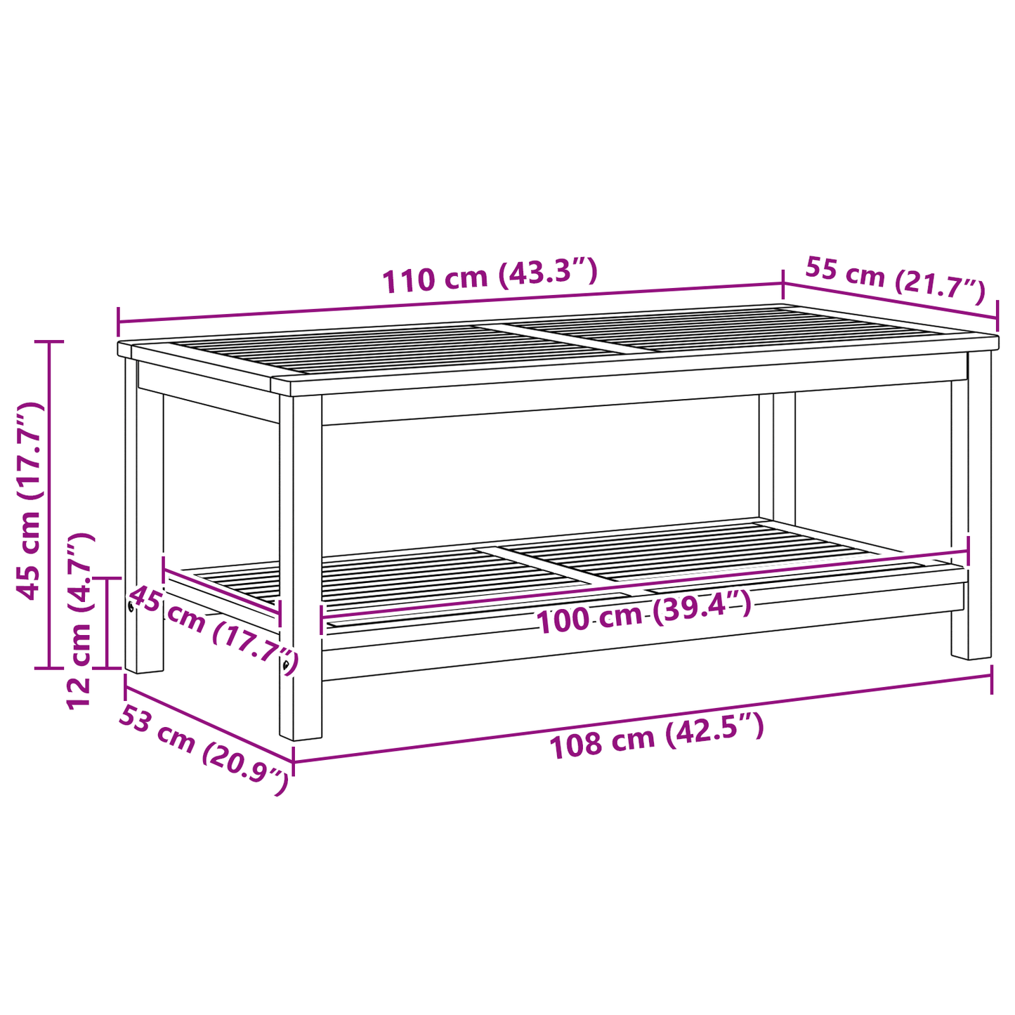 Salongbord Sofabord Tre 70x40x45 cm Solid akasietre