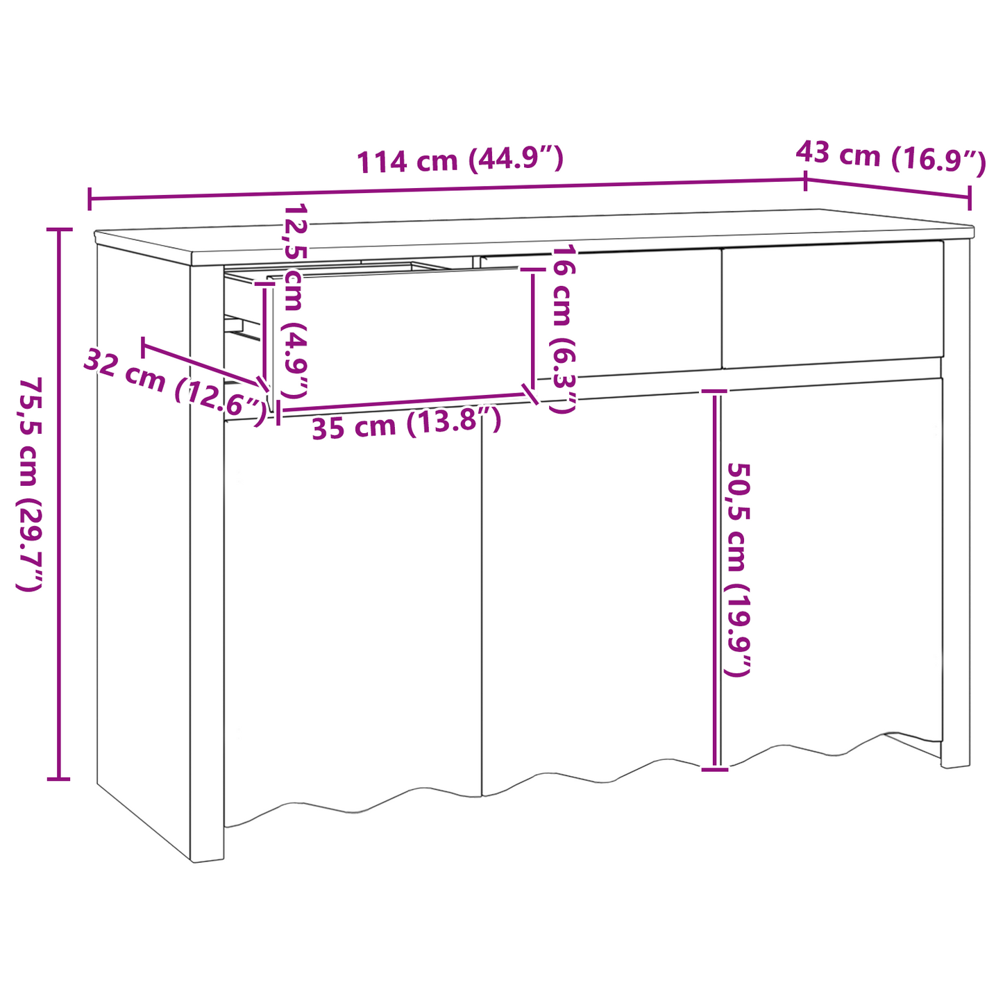 Skjenk Hvit "DRAMMEN" 114x43x75,5 cm Solid Tre Furu