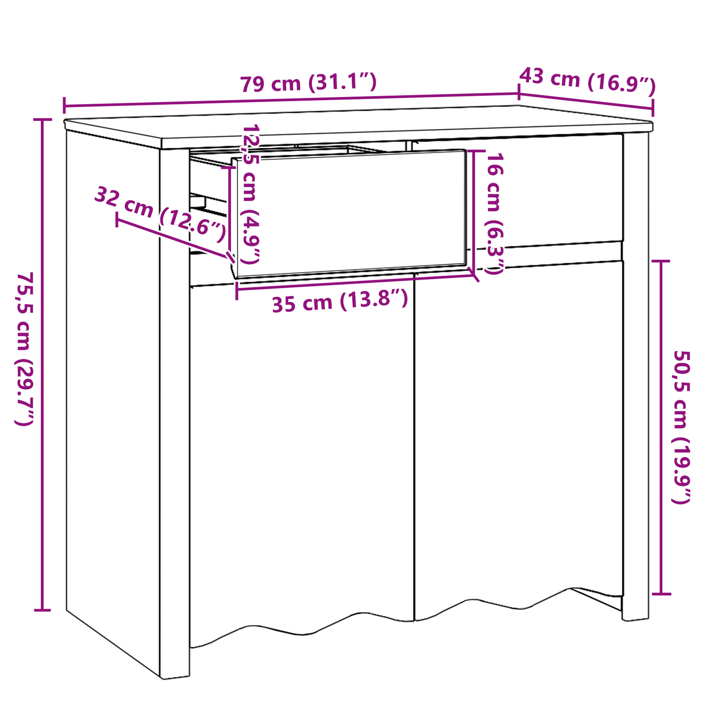 Skjenk Tre "DRAMMEN" 79x43x75,5 cm Solid Tre Furu