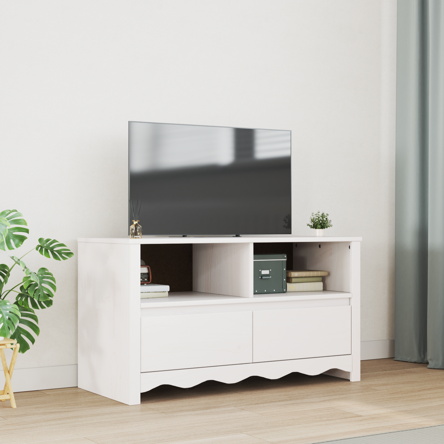 TV-Møbel Hvit TV-stativ DRAMMEN 99x43x55 cm Solid Tre Furu