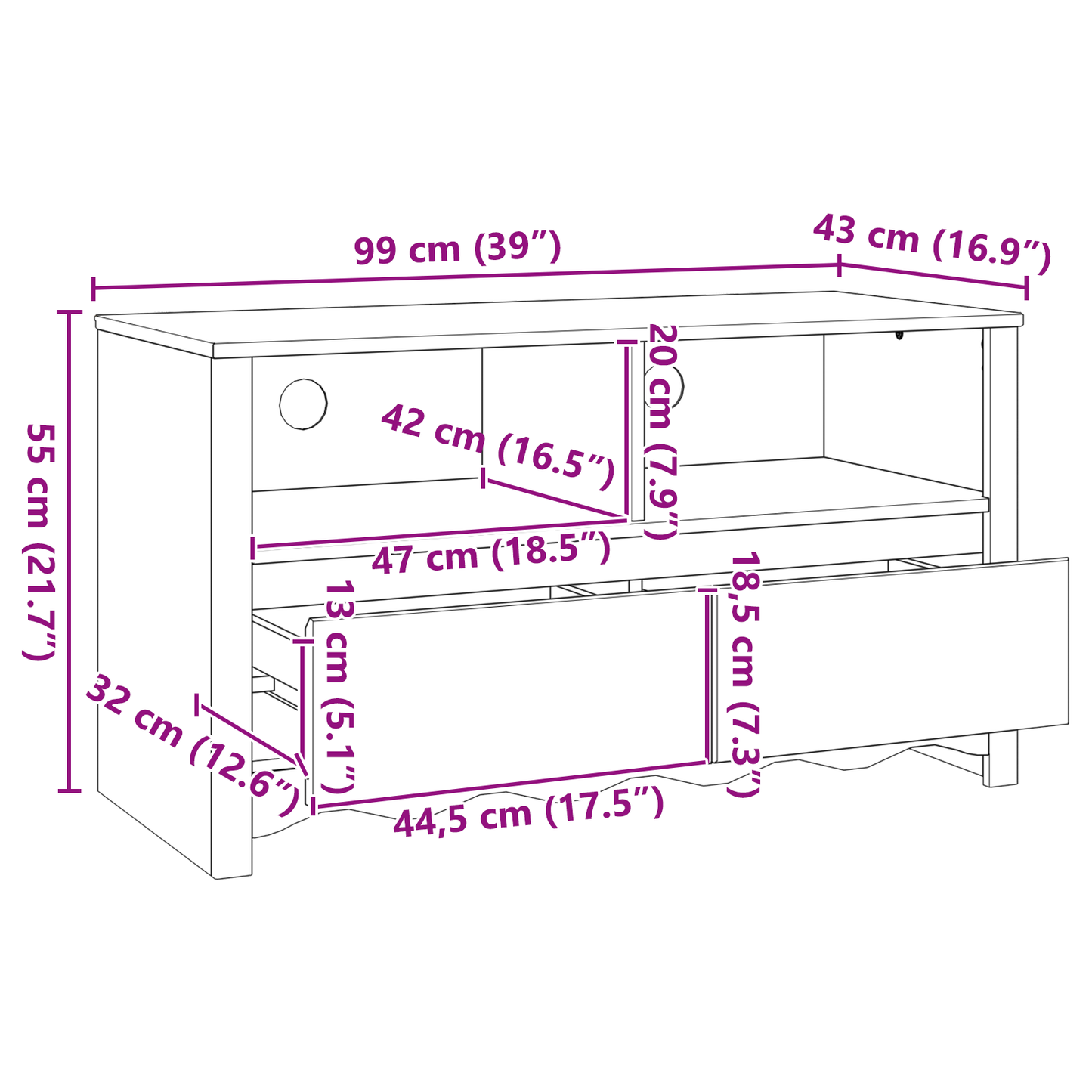 TV-Møbel Hvit TV-stativ DRAMMEN 99x43x55 cm Solid Tre Furu