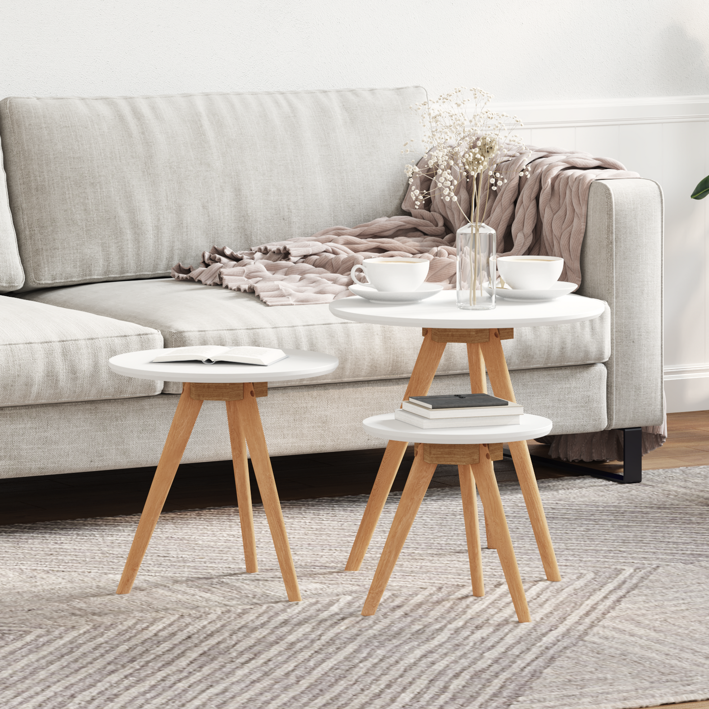 Salongbord Sofabord Hvit i solid tre, valnøtt