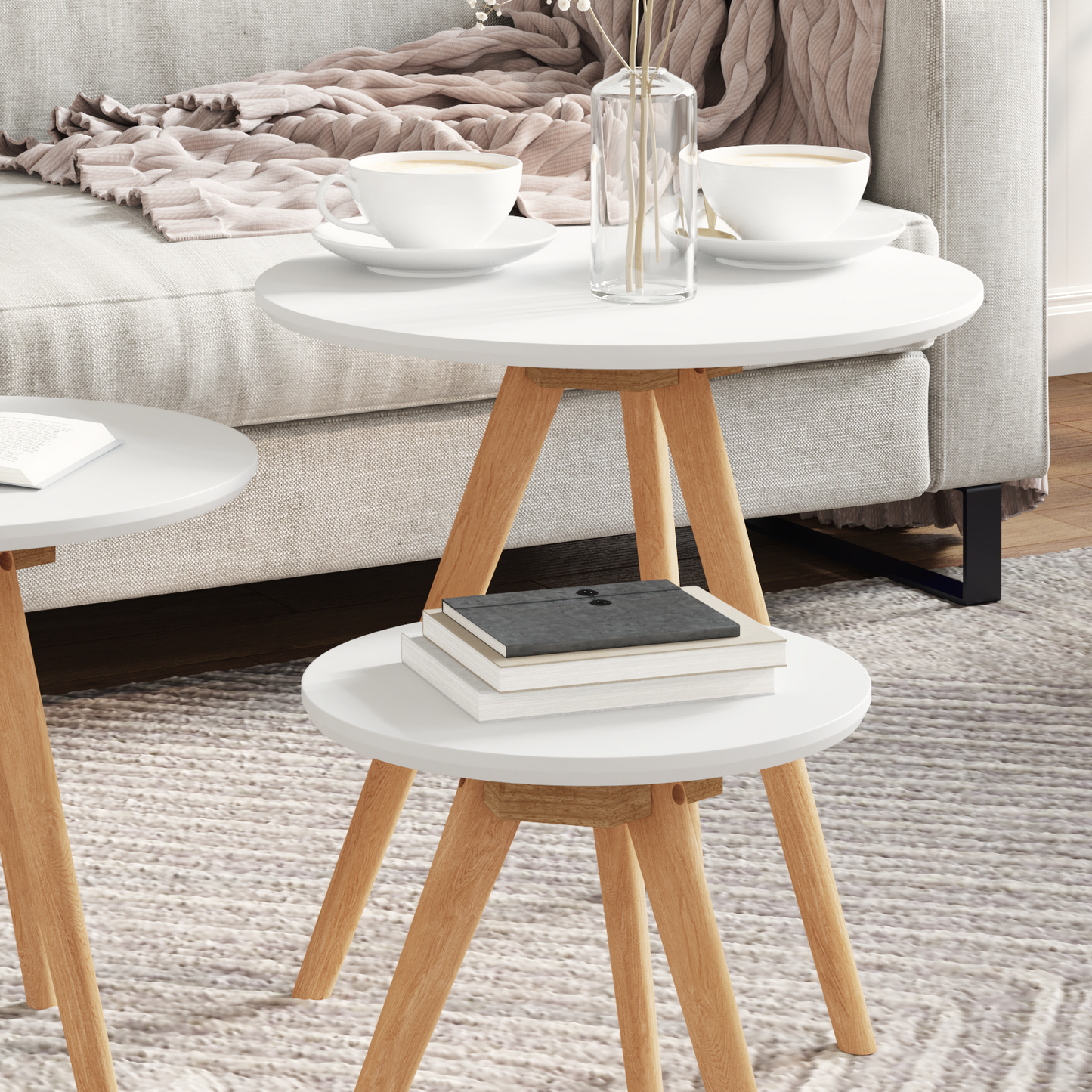Salongbord Sofabord Hvit i solid tre, valnøtt